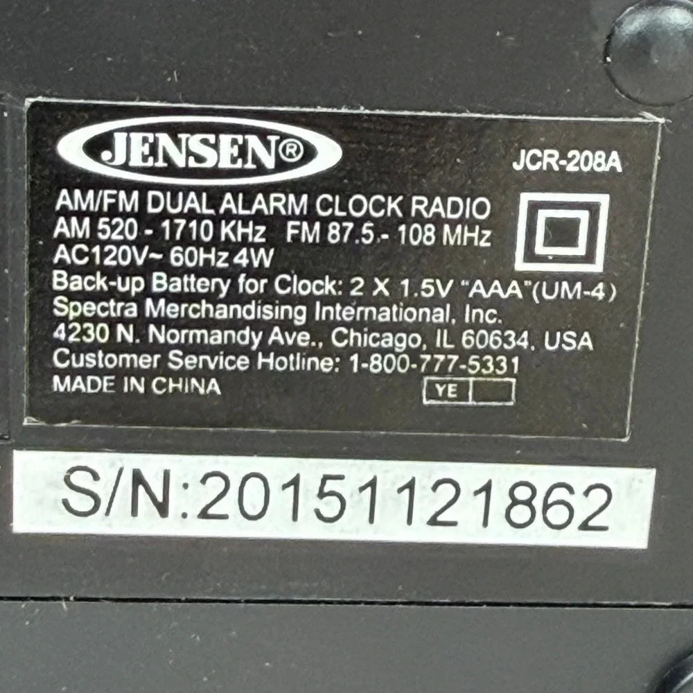 Jensen‎ JCR-208A AM FM Dual Alarm Clock Radio Green LED Digital Display Black